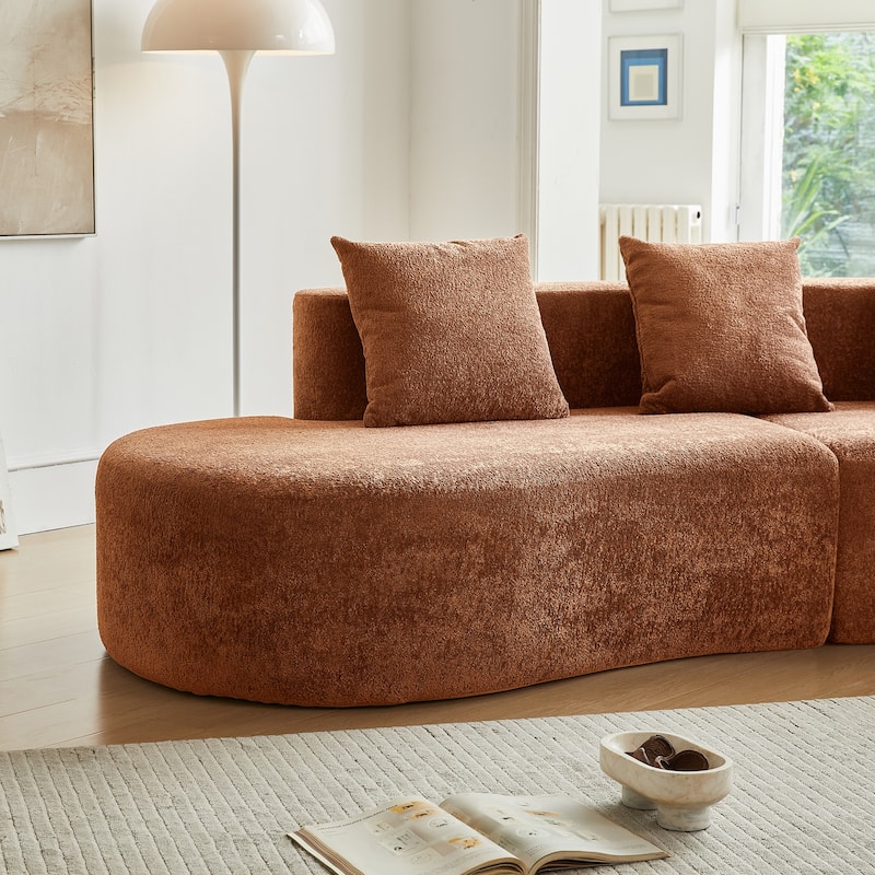 Curved Velvet Boneless Cloud Sofa with 3 Pillows, 5-Seater Modular Sectional Sofa, High-Density Foam Upholstered Sofa