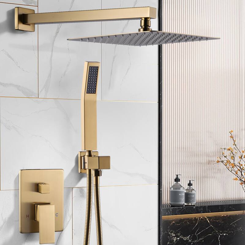 WOWOW 10 in. Square Shower Head 2-Spray Shower Faucet with Single Handle - 10 in.