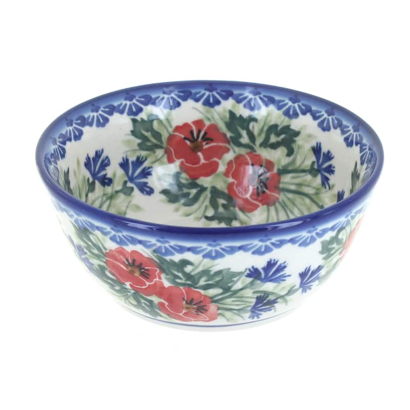 Blue Rose Polish Pottery WR Unikat Cereal Bowl - Cherry Red Bouquet