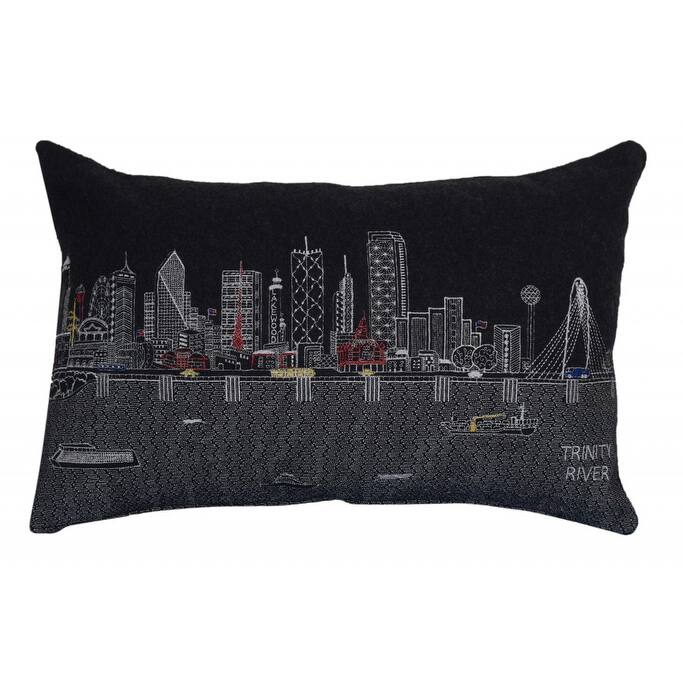 25" Black Dallas Nighttime Skyline Lumbar Decorative Pillow