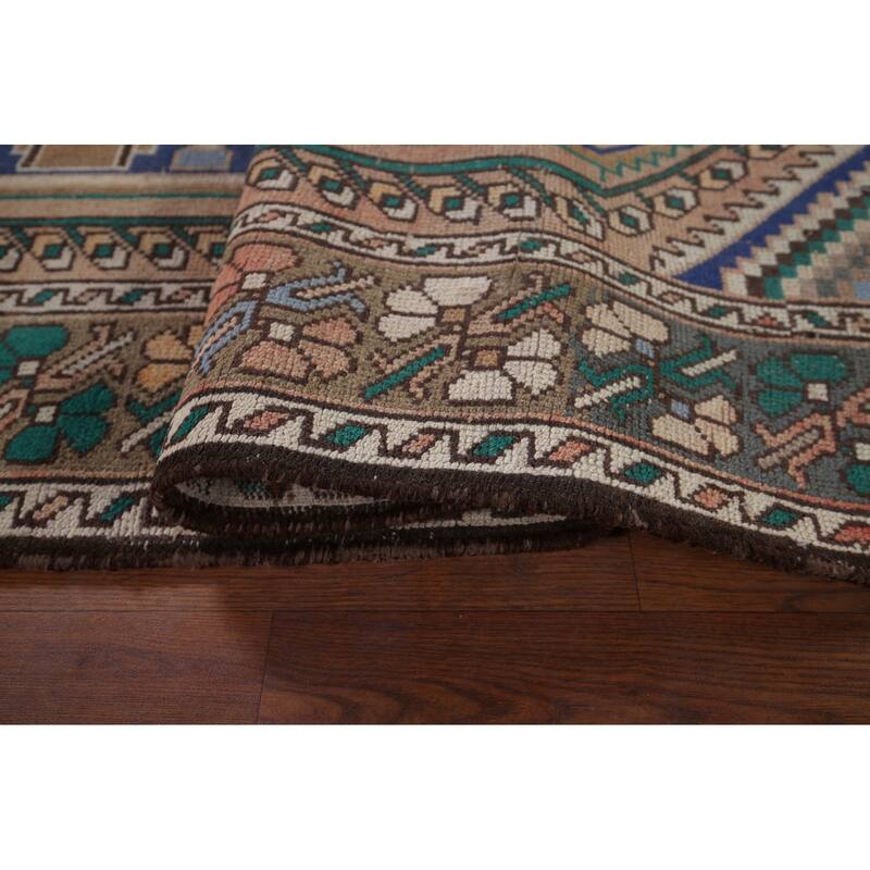 Beige Geometric Bakhtiari Vintage Persian Rug Handmade Wool Carpet - 4'10" x 9'9"