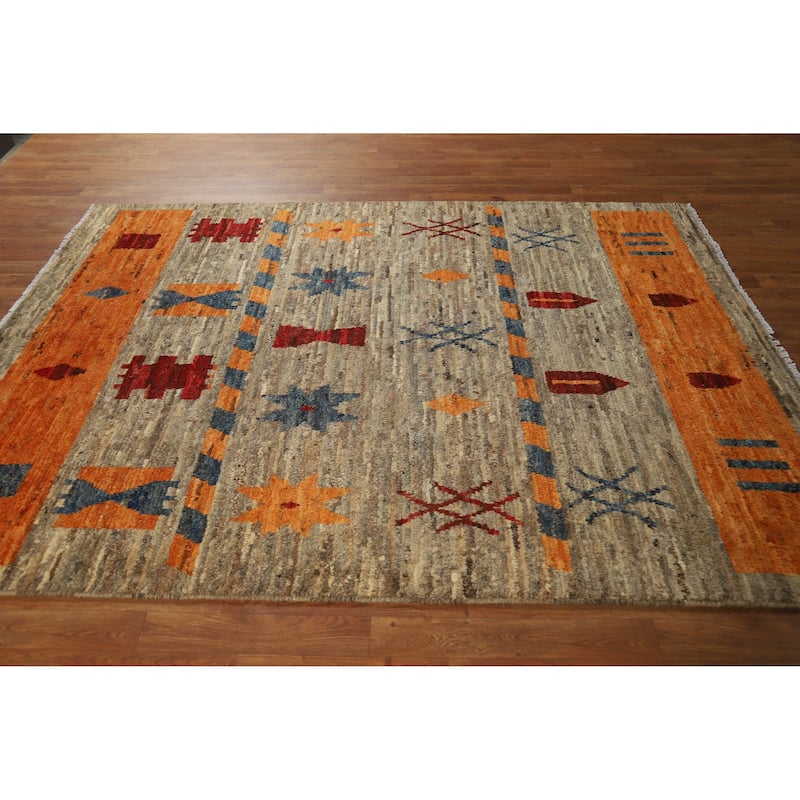 Geometric Moroccan Oriental Area Rug Hand-Knotted Wool Carpet - 5'8" x 7'6"