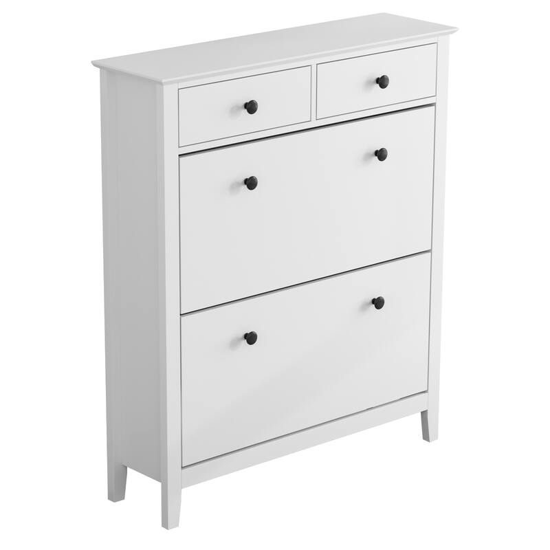 White Shoe Storage Cabinet Flip Drawer Shoe Rack Storage Organizer - 35"Wx41.1"H