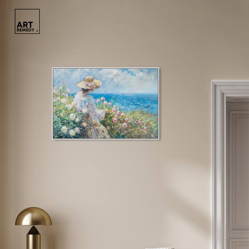 Art Remedy Gentle Sea Framed Impressionism 1 Piece Canvas Wall Art /Monet And Van Gogh Inspired Art