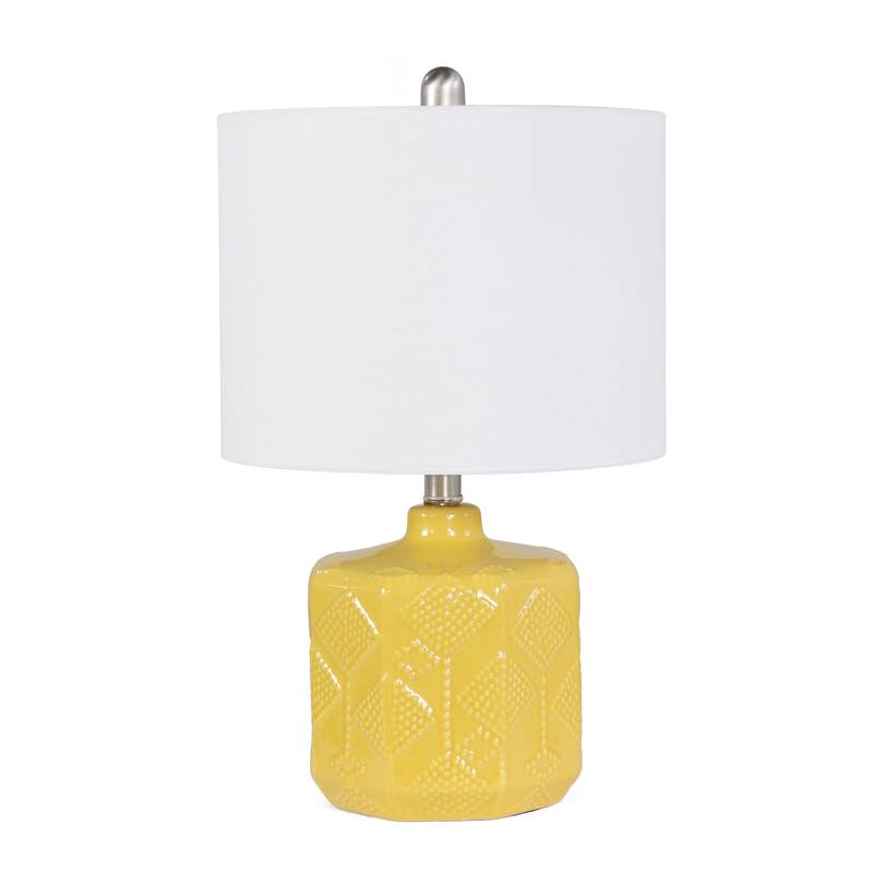 LED Floral Eyelet Ceramic Bedside Desk Lamp with White Shade - 19" - Yellow