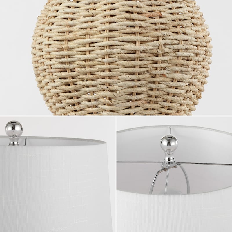 Orion 22" Rustic Coastal Rattan Globe LED Table Lamps, Brown (Set of 2), by JONATHAN Y