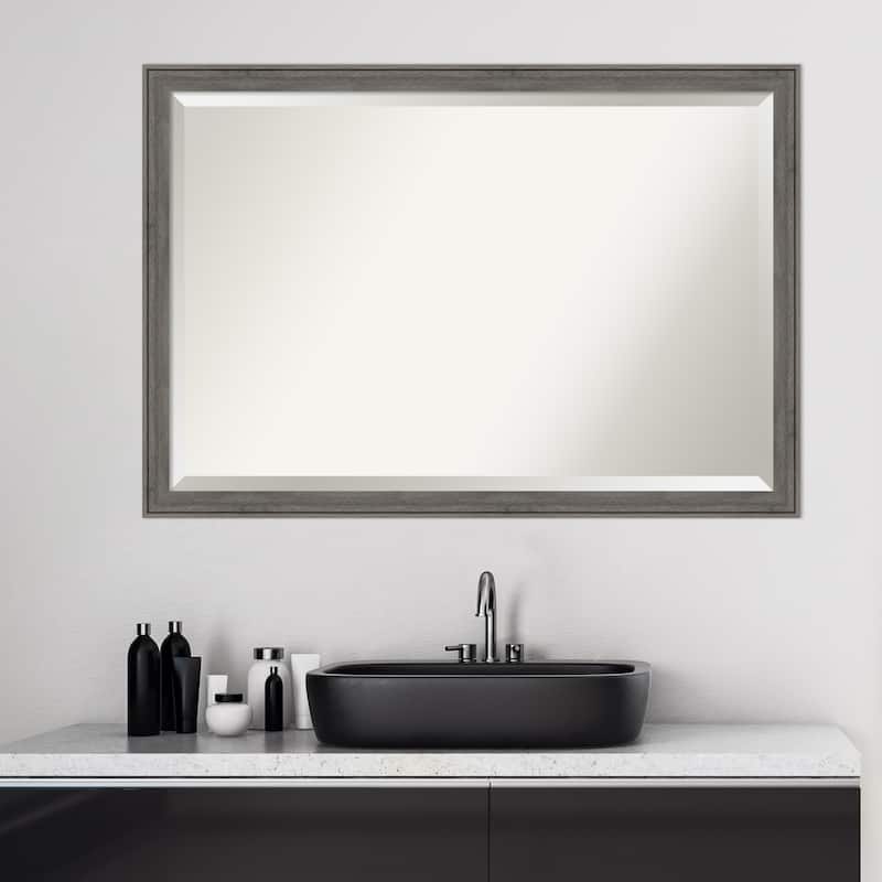 Beveled Wood Bathroom Wall Mirror - Regis Barnwood Grey Narrow Frame - Regis Barnwood Grey Narrow