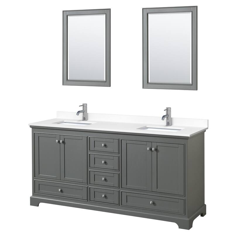 Wyndham Collection Deborah 72" Free Standing Double Basin Vanity Set - Dark Gray / White Cultured Marble Top / Polished