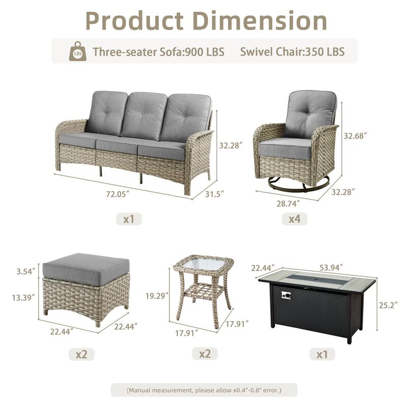 OVIOS 10-piece Patio Wicker Conversation Furniture Set with Fire Pit