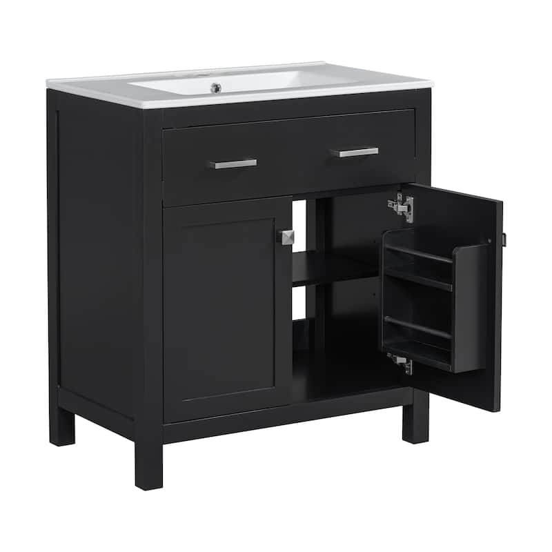 Roomfitters 30" Bathroom Vanity with Ceramic Sink, Modern Single Cabinet with 2 Soft Close Doors and Shelf