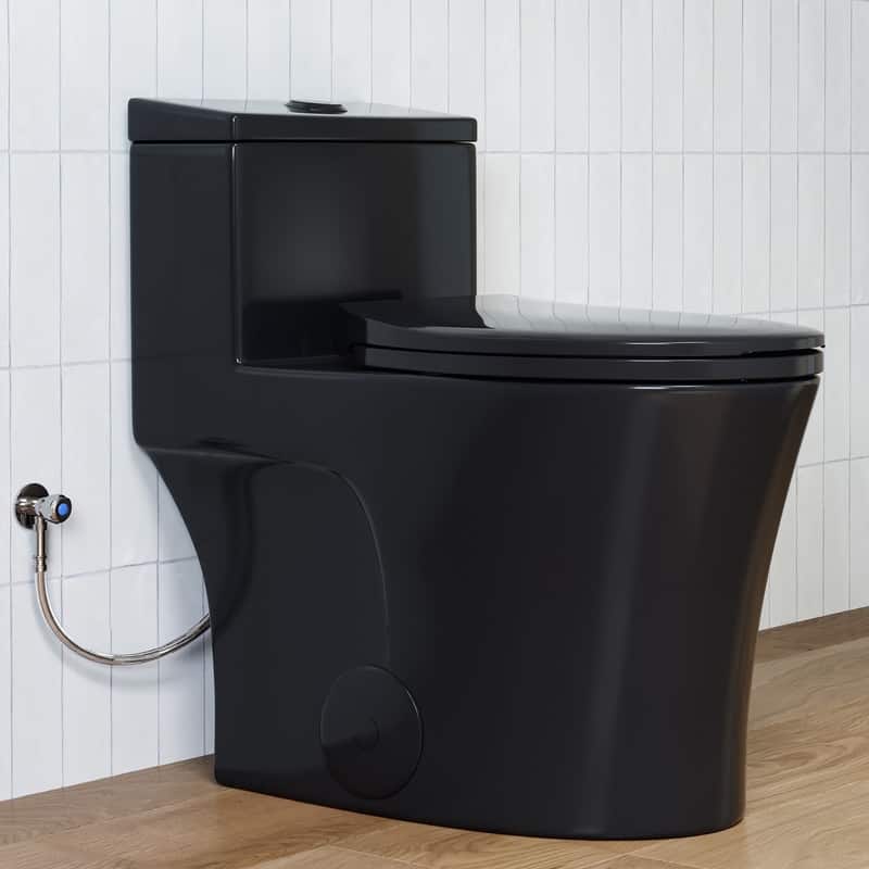 HOROW 1 Piece Dual Flush Elongated Toilet Matte Black 0.8 1.28 GPF Soft Close Seat Included - N/A