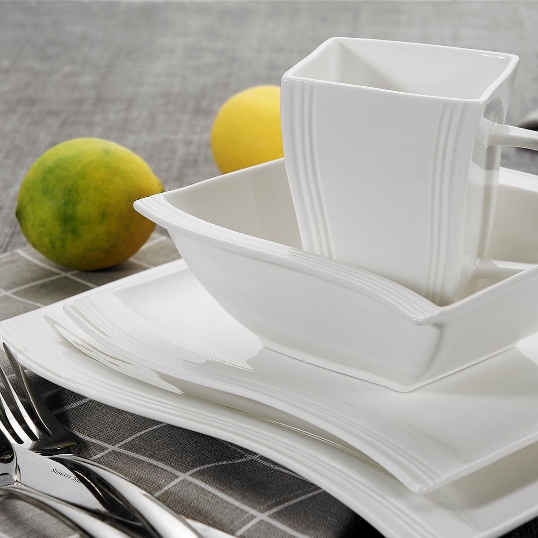 MALACASA Flora Wavy Modern Porcelain Dinnerware Set (Service for 6