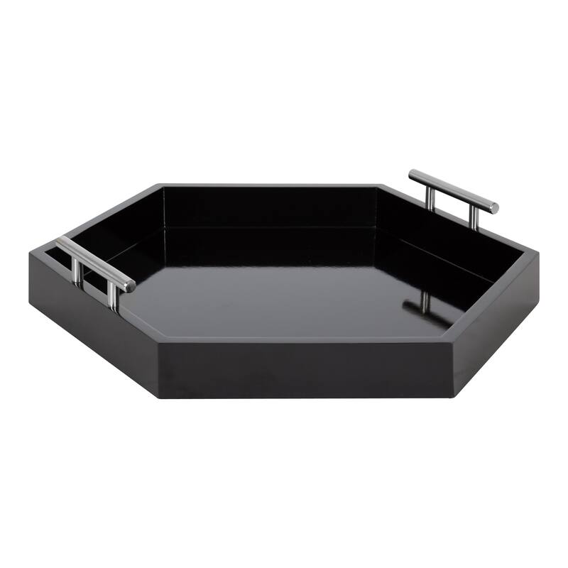 Kate and Laurel Lipton Hexagon Decorative Tray - 18x18 - Black/Silver
