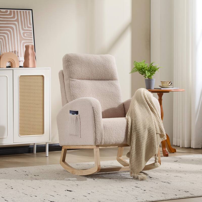 Modern Accent Rocking Chair Rocking Chair with Solid Wood Legs, Upholstered Nursery Glider Rocker