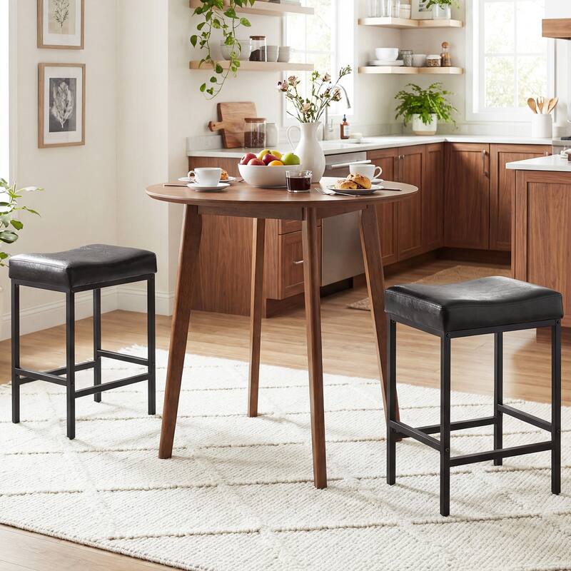 Gymax Bar Stools Set of 4 25'' Faux Leather Upholstered Saddle Stools