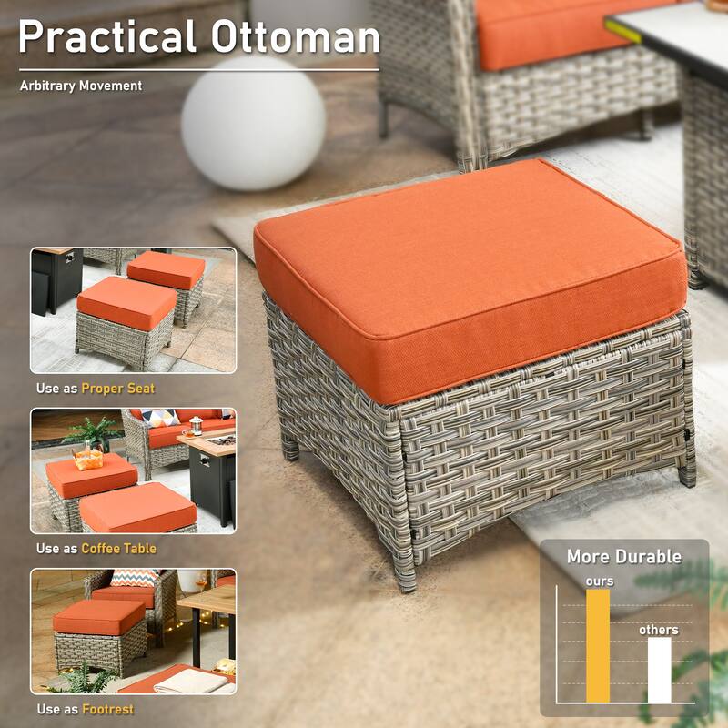 HOOOWOOO 8-piece Patio Wicker Chat Set Outdoor Conversation Sofa Set with Fire Pit