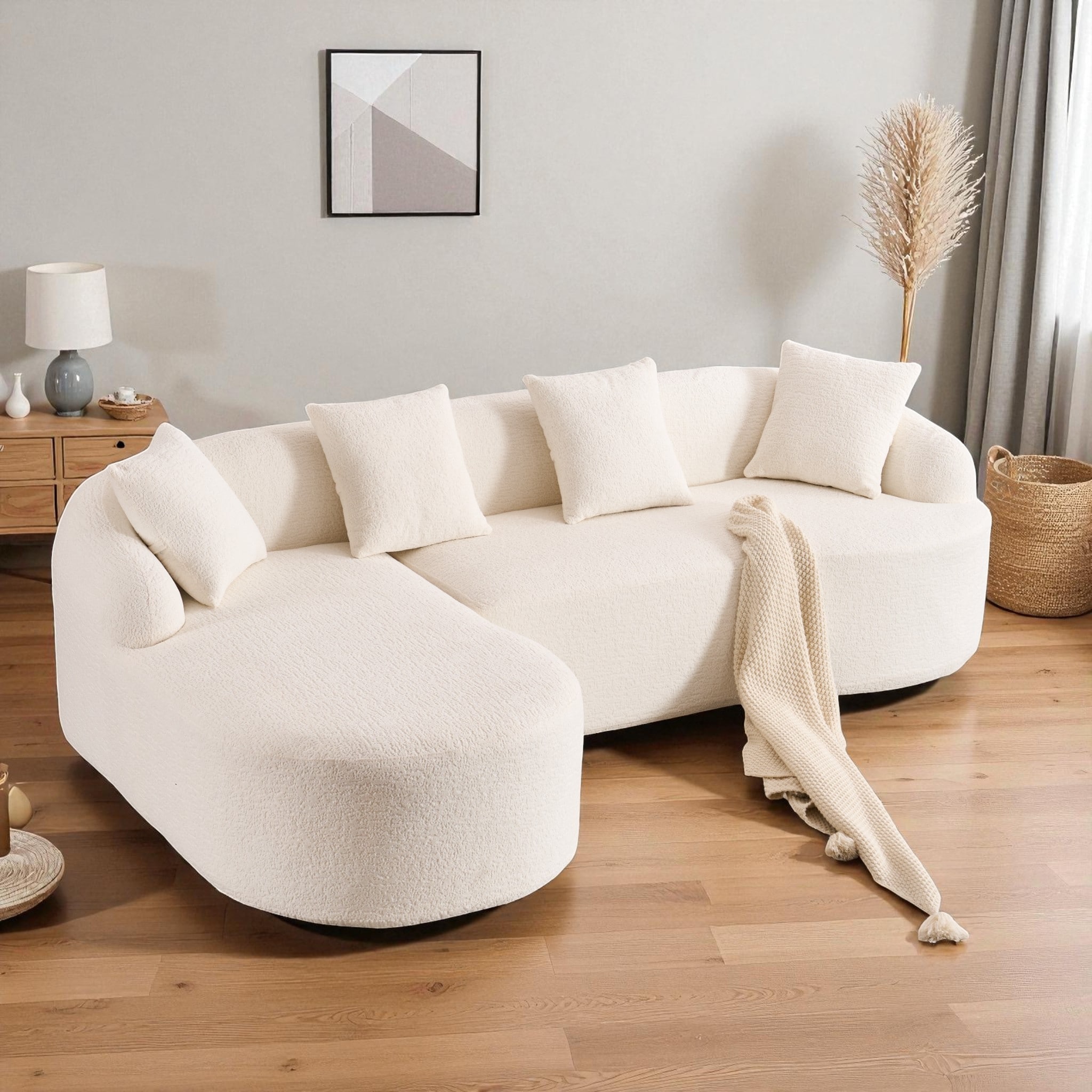 98.8" Boneless L-Shaped Sectional Sofa with Curved Chaise, Modular Chenille Compression Couch with 30D Foam for Living Room