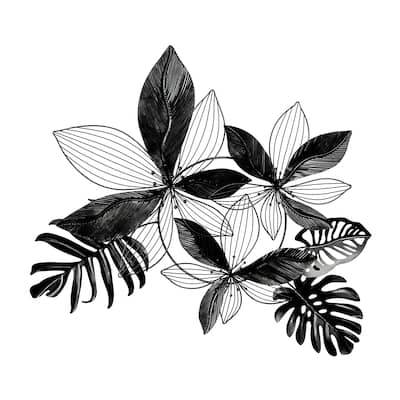 Metal Floral Tropical Wall Decor with Wire Accents - Black - Roche River Decor