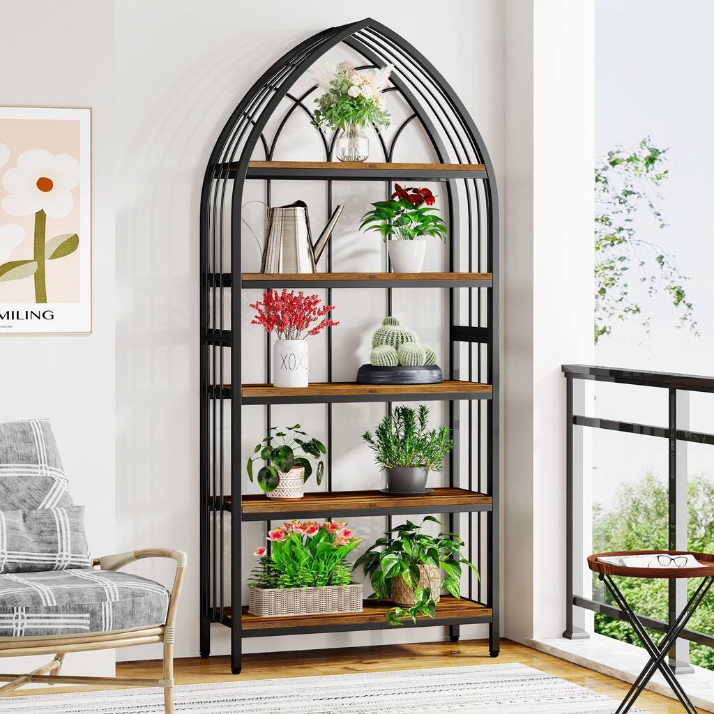 74.8-Inch Tall Indoor Plant Stand, Industrial Wood & Metal Plant Shelf