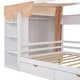 preview thumbnail 51 of 77, Wood House Bed with Wardrobe, 2 Drawers and Curtain, Kids Canopy Bed Frame with Multiple Storage Spaces for Girls Boys
