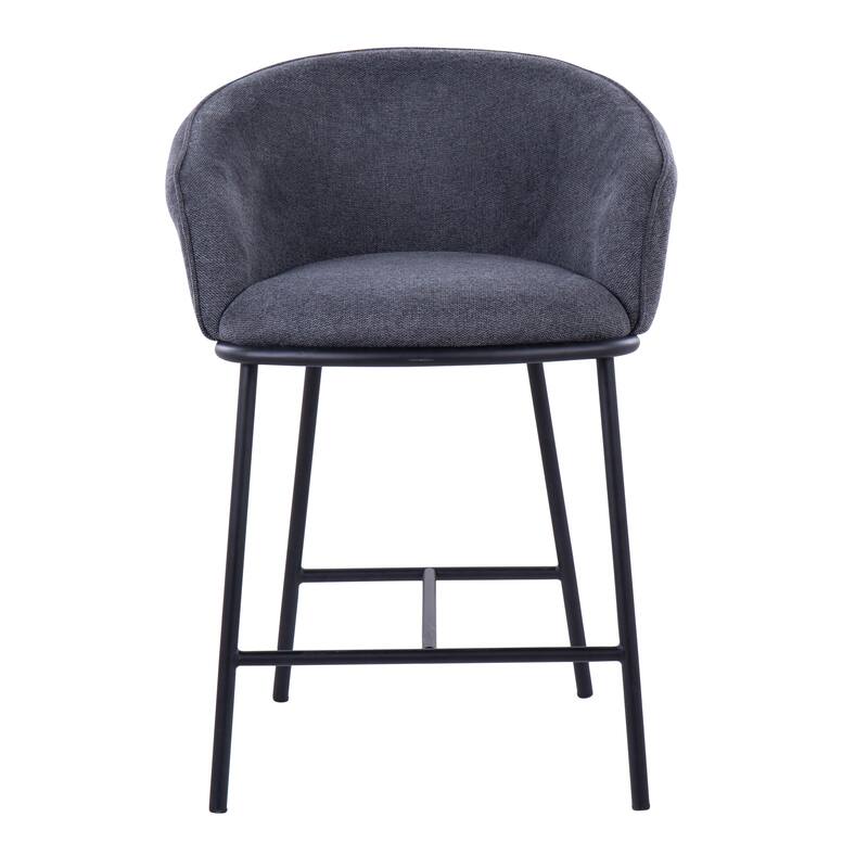 Porch & Den Kacie Counter Stool in Black Steel and Fabric - Set of 2 - Charcoal Fabric