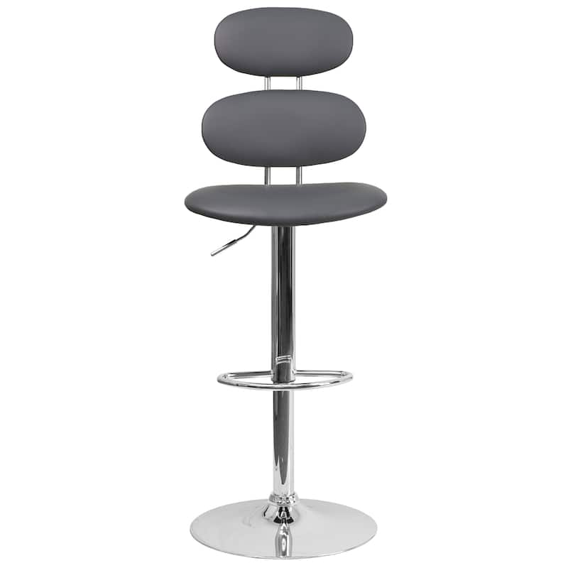Contemporary Vinyl Adjustable Height Barstool with Ellipse Back and Chrome Base - 18.5"W x 20"D x 40" - 48"H