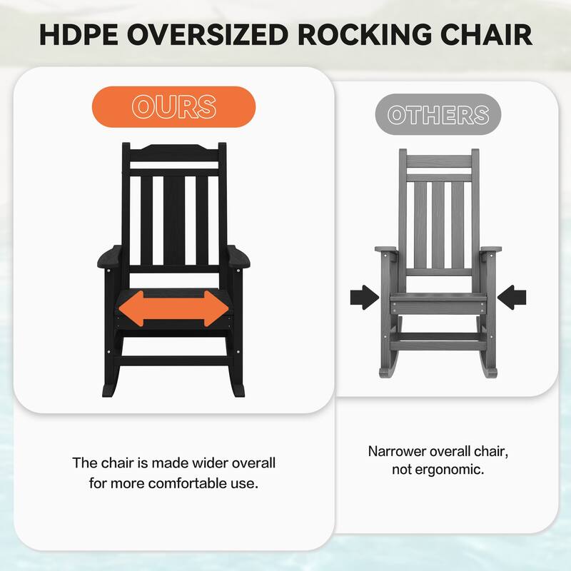 Outdoor Patio HDPE Rocking Chiar, Extra Wide Seat & Backrest
