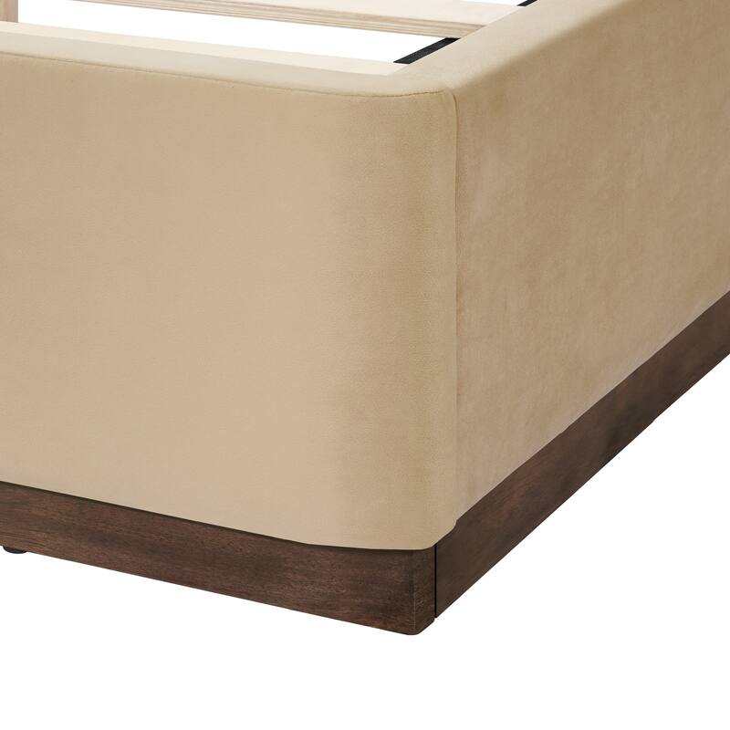Christopher Knight Home - Modern Velvet Upholstered Bed Frame with Solid Wood Base