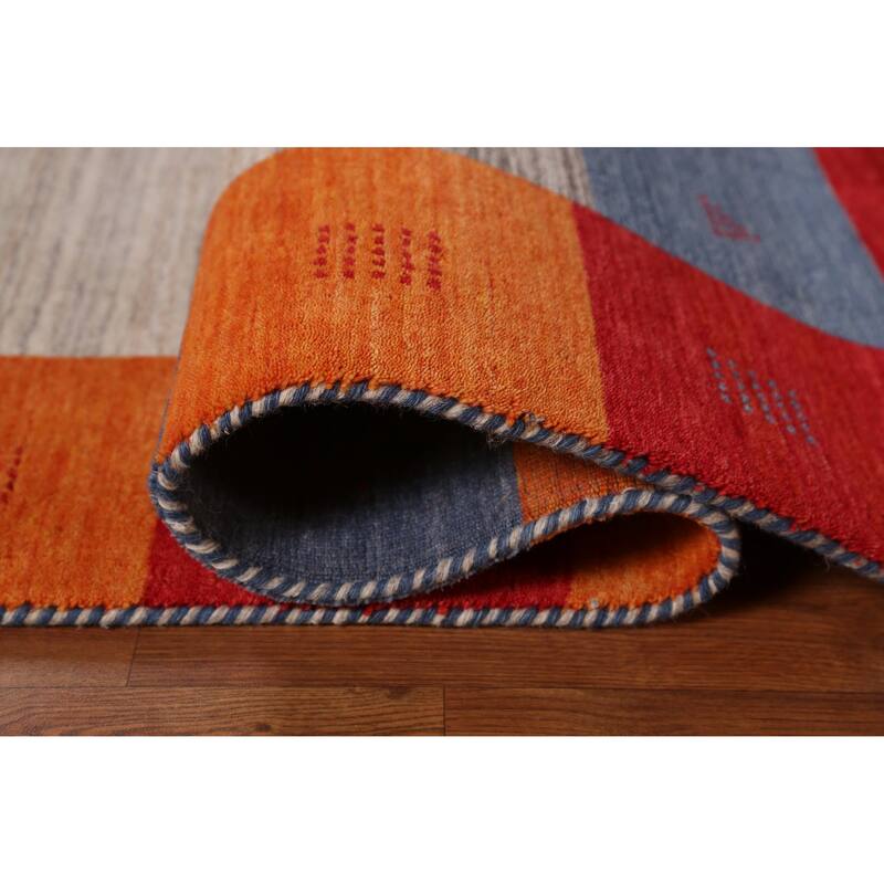 Hand Knotted Oriental 100% Wool Carpet Tribal Bordered Beige & Ivories Gabbeh Area Rug - 7' 11'' X 6' 6''