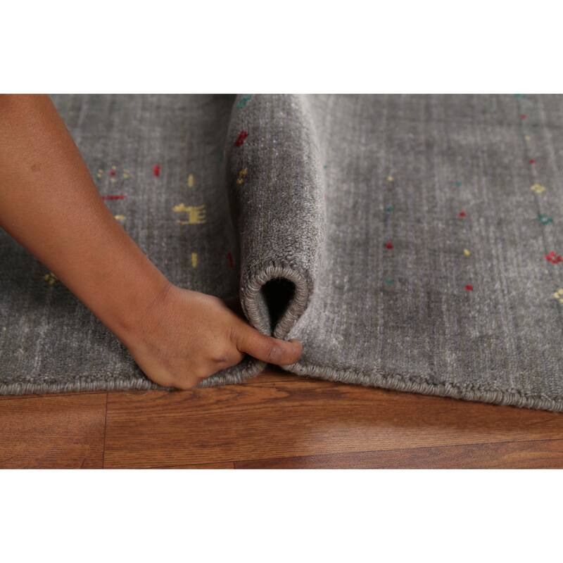 Tribal Gray Gabbeh Oriental Area Rug Hand-Knotted Wool Carpet - 6'1"x 8'6"