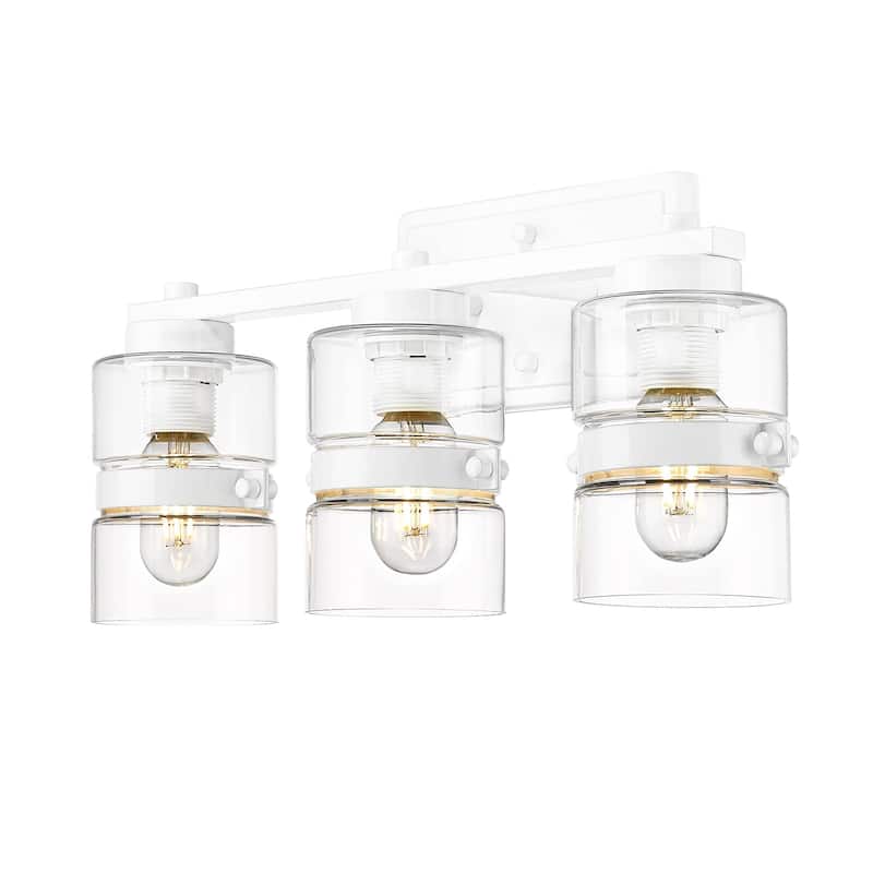 Modern Industrial 3-Light Bathroom Vanity Light with Clear Glass,White or Black and Gold Finish - White
