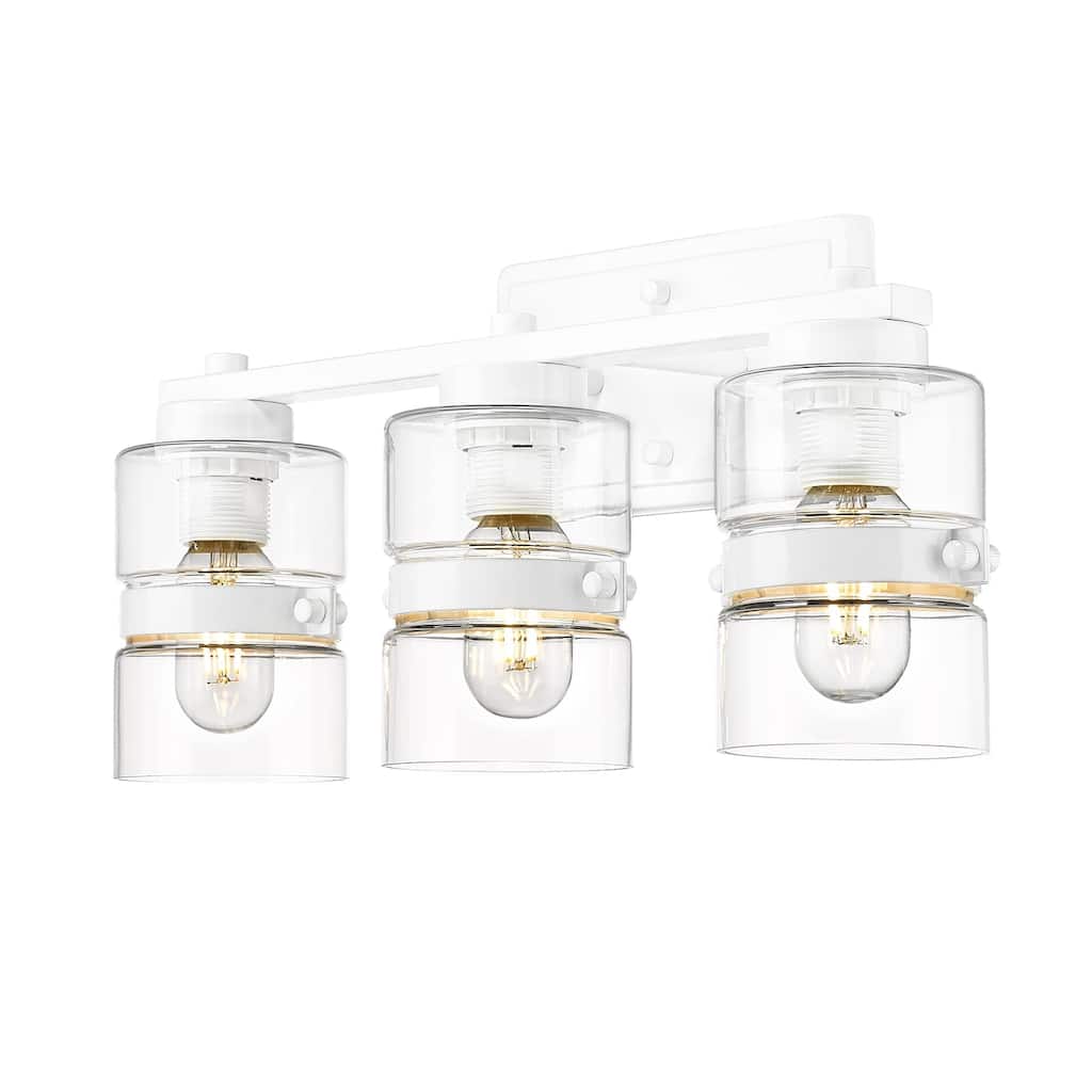 Modern Industrial 3-Light Bathroom Vanity Light with Clear Glass,White or Black and Gold Finish