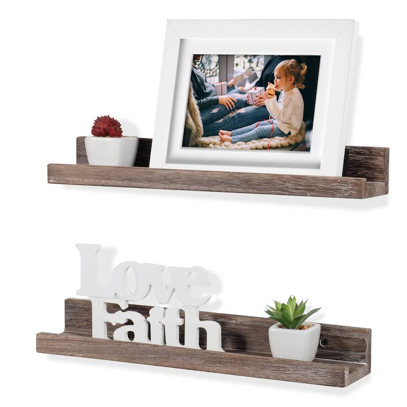 Rustic State Solid Wood Picture Ledge Wall Shelf 17 Inch - Pack of 2