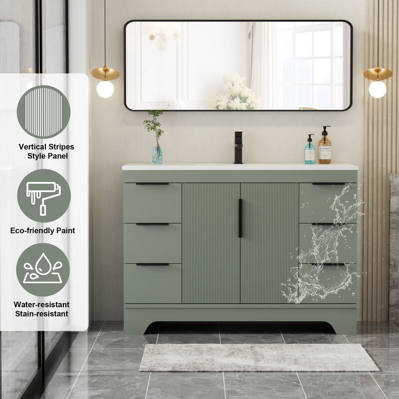 Vertical Stripes Bathroom Vanity Set with Sink Top & Faucet