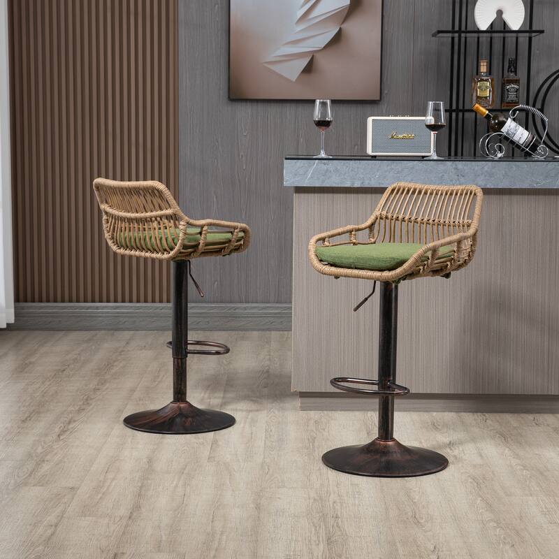 Modern Swivel Bar Stools Set Of 2 Adjustable Counter Height Chairs With Footrest For Kitchen