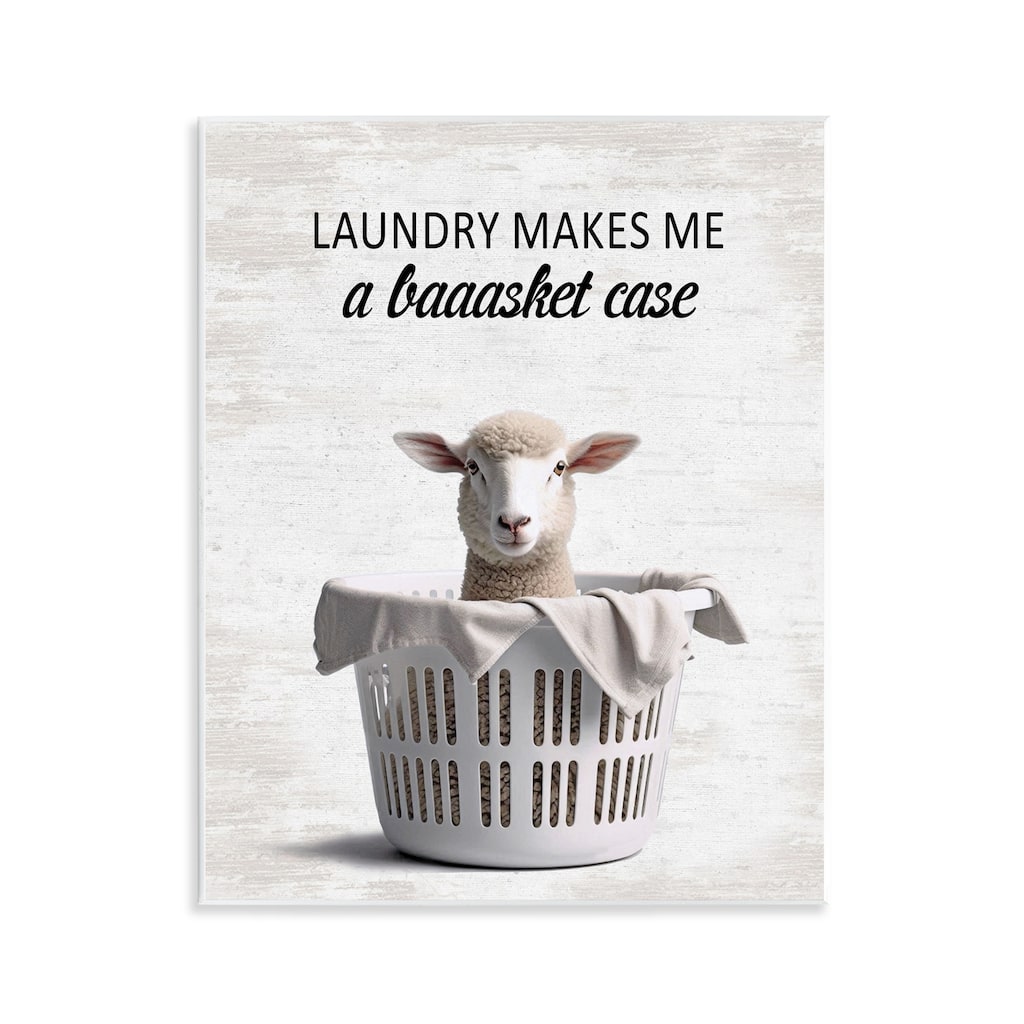 Stupell Funny Lamb Laundry Basket Wall Plaque Art Design By Lettered and Lined