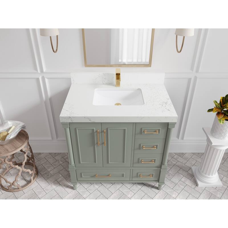 Willow Collections 36 in. W x 22 in. D Aberdeen Center Sink Left Bathroom Vanity with Countertop - 2" Empira White - Evergreen