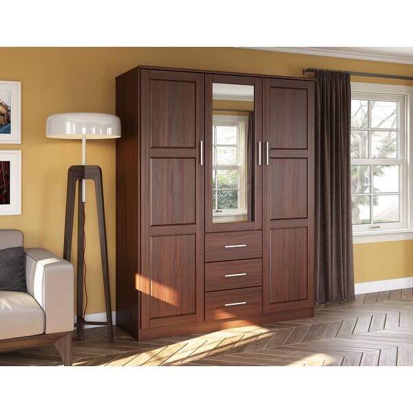 Cosmo Solid Wood 3 Door Wardrobe With Mirror By Palace Imports Overstock 27120317