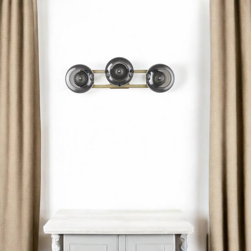 Modern Brass Flush Mount Wall 3-Light with Smoke Glass Shades and Dimmable E26 Fixture Damp Rated Indoor Use