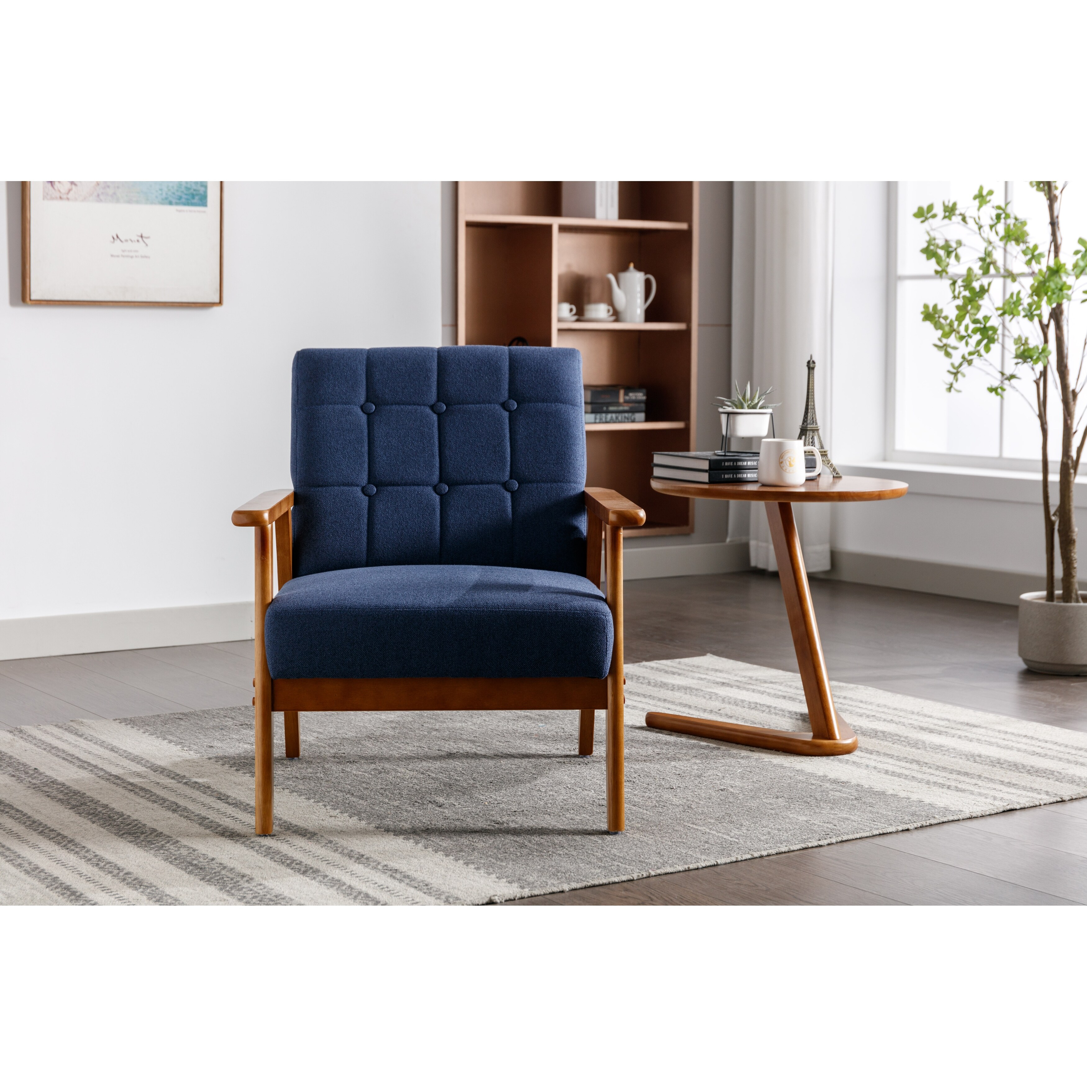 Blue mid century store modern accent chair