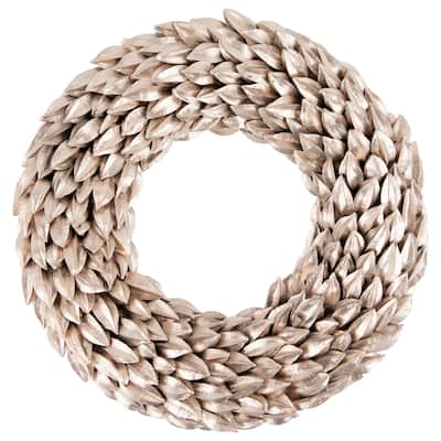 Champagne Gold Budding Leaves Glitter Christmas Wreath 11.5-Inch Unlit - 11.5"