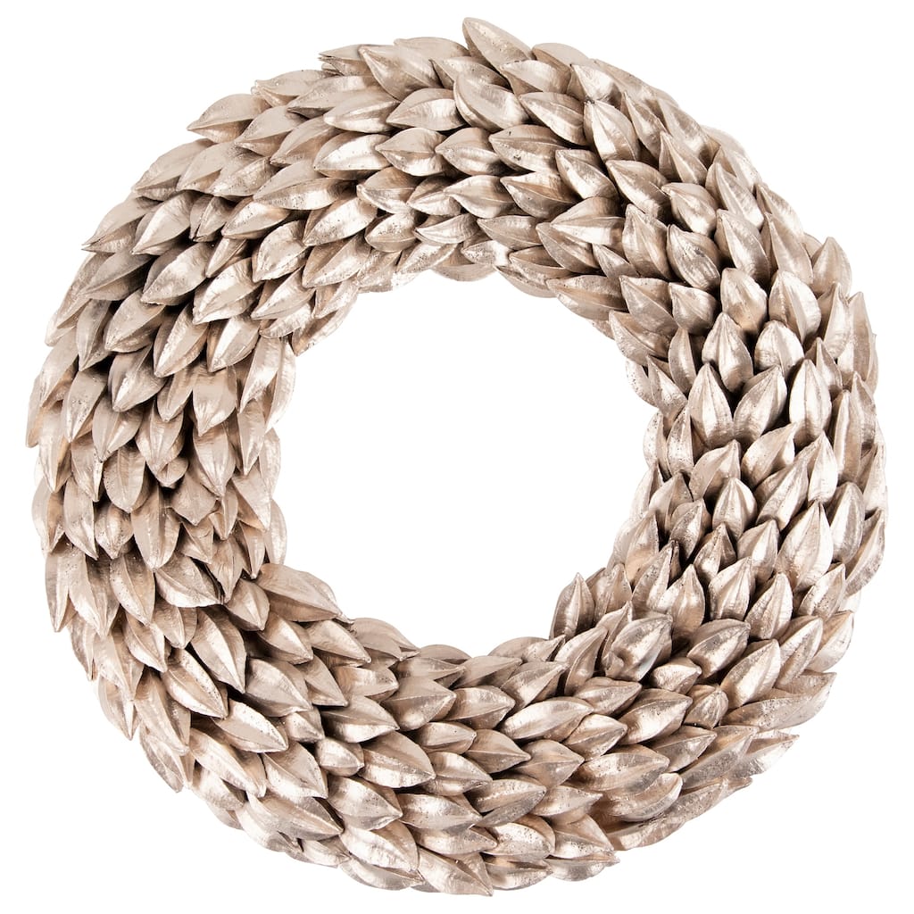 Champagne Gold Budding Leaves Glitter Christmas Wreath 11.5-Inch Unlit - 11.5"