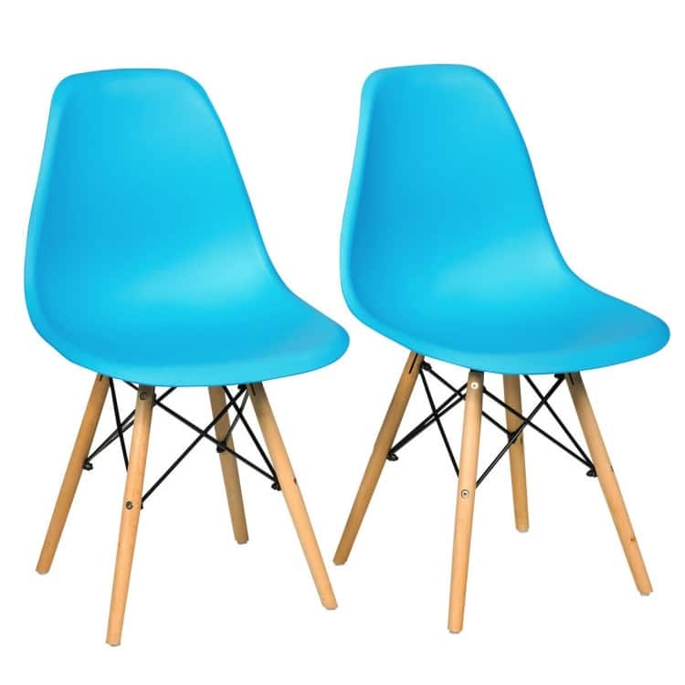 Set of 2 Ergonomic Dining Chairs with Cushion and Sturdy PP Seat and Wooden Frame - 18" x 19" x 33" (W x D x H) - Blue