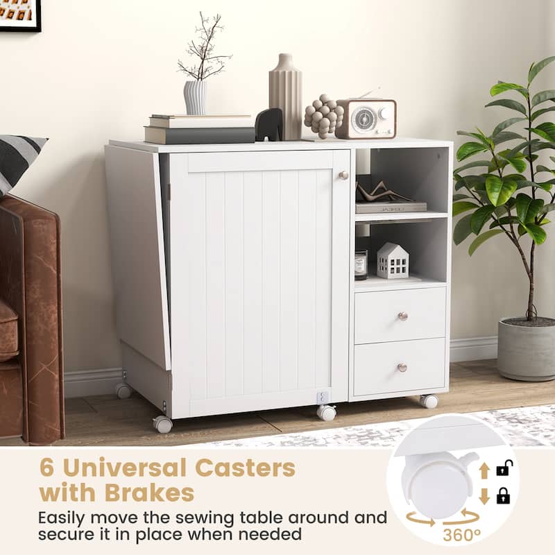 Costway Folding Sewing Table Charging Station Multifunctional Sewing - See Details