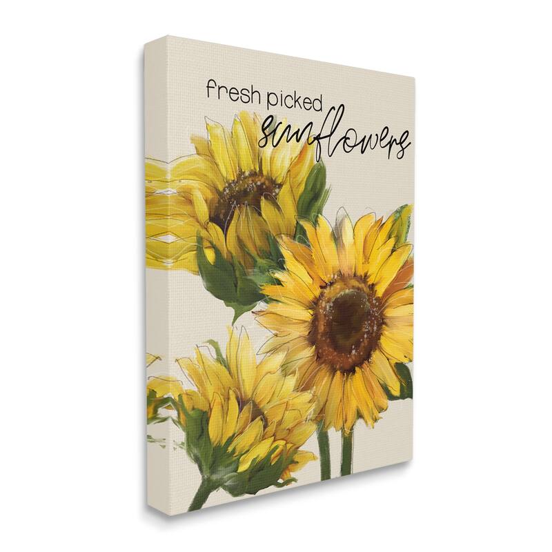 Stupell Fresh Picked Sunflowers Calligraphy Vivid Yellow Blossoms Canvas Wall Art, Design by Conrad Knutsen