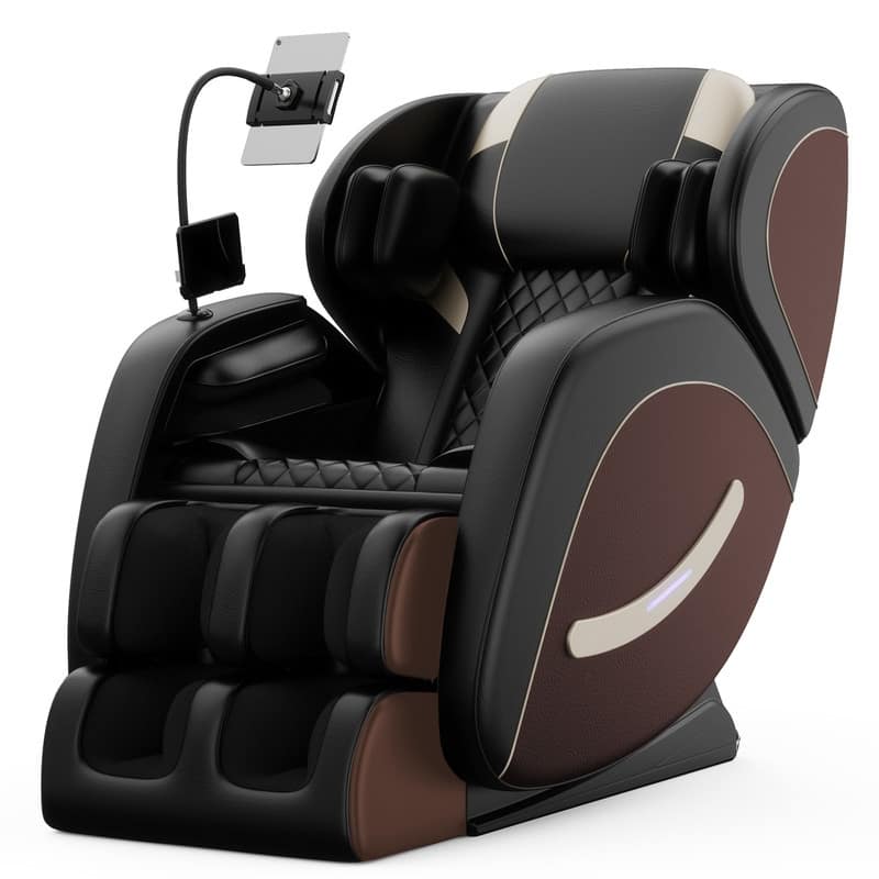 Luxury Zero Gravity Full-Body Massage Chair with Heating, Bluetooth Audio, and Foot Rollers - Home Relaxation Recliner - Upgrade：Black+Brown