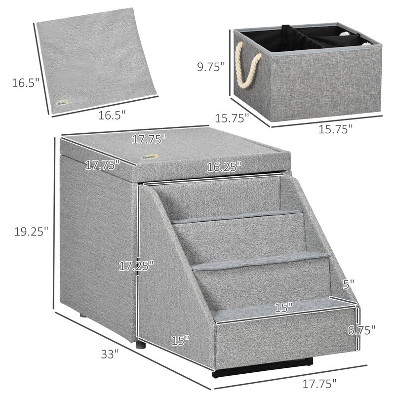PawHut Storage Ottoman Dog Stairs / Cat Stairs for Small Dogs & Old Cats