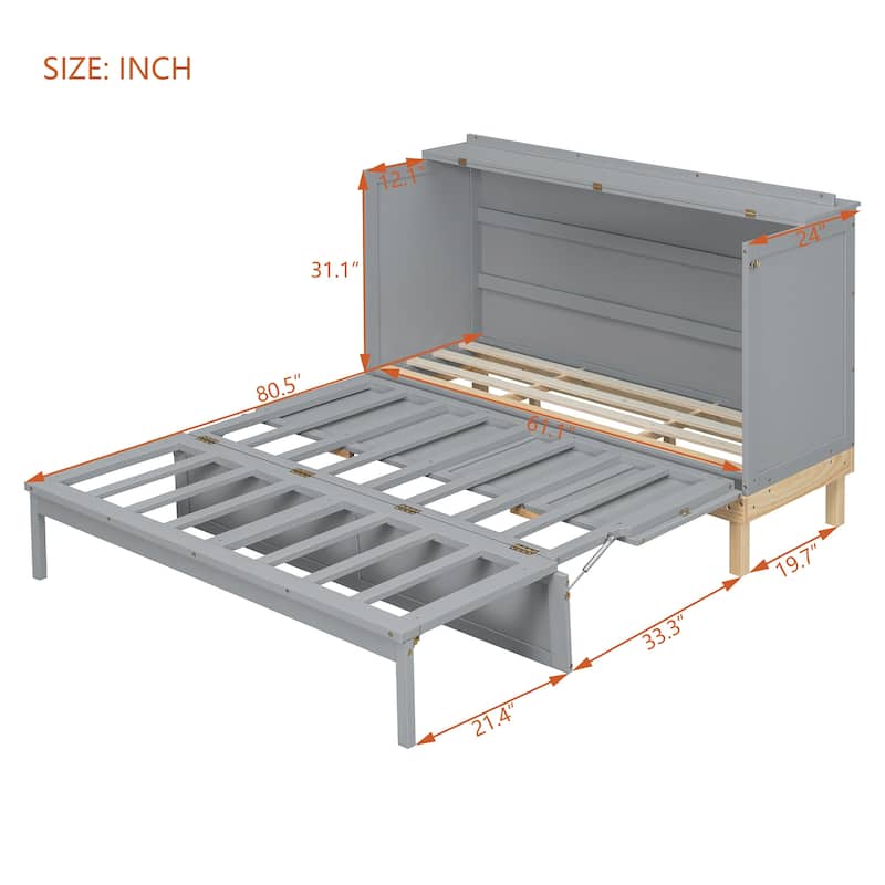 Space-Saving Queen Murphy Bed with Large Underbed Drawer, Convertible Cabinet Design