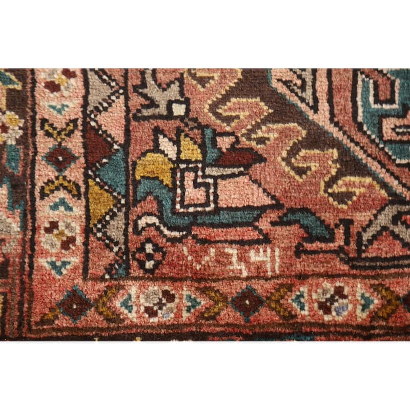 Geometric Handmade Heriz Persian Vintage Runner Rug - 3'5"x 10'7"