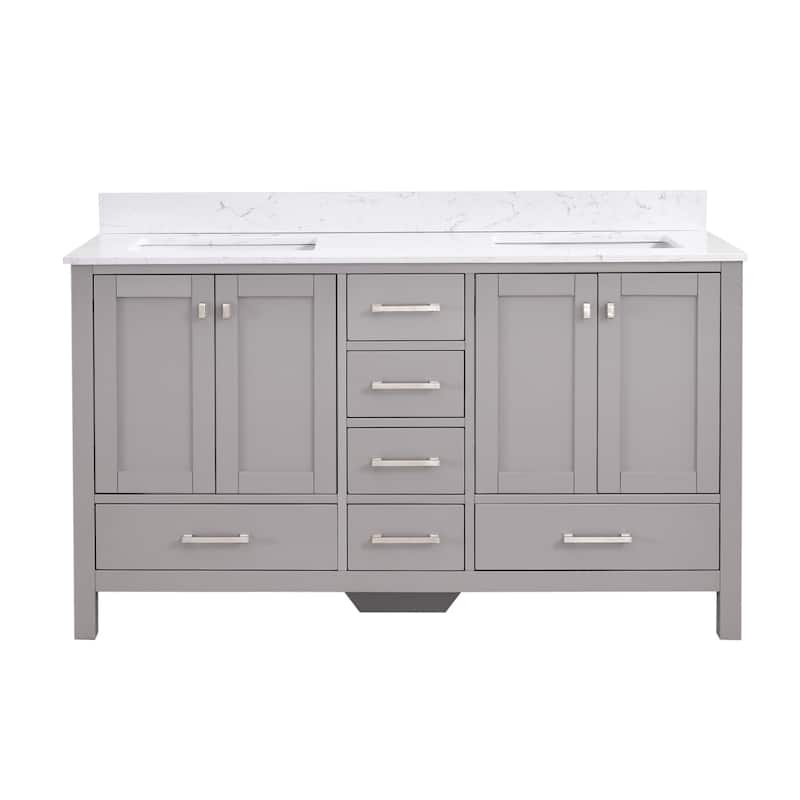 StarrySky 60 inch Undermount Double Sink Bathroom Vanity with Engineered Carrara Marble Top